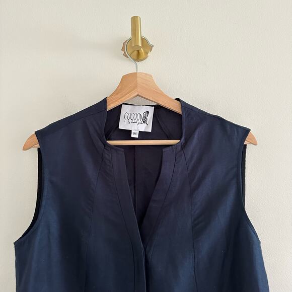 Cocoon By Elizabeth Geisler Sleeveless V-Neck Button Front Blouse Blue M - Picture 3 of 8